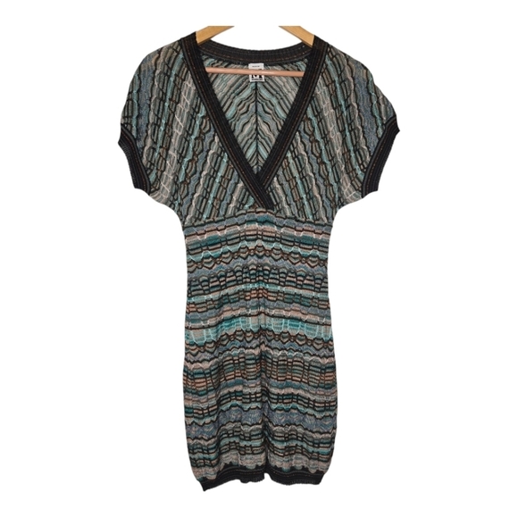 Missoni Dresses & Skirts - Missoni Womens Y2K Chevron Wave Multi Color Metallic Knit Bodycon Mini Dress 38